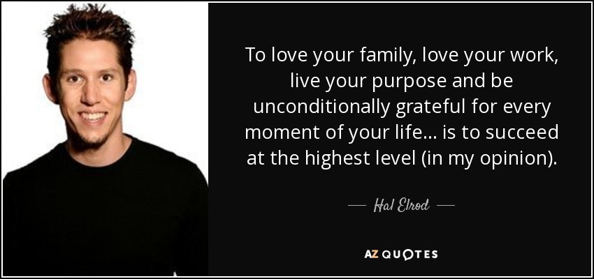 To love your family, love your work, live your purpose and be unconditionally grateful for every moment of your life... is to succeed at the highest level (in my opinion). - Hal Elrod