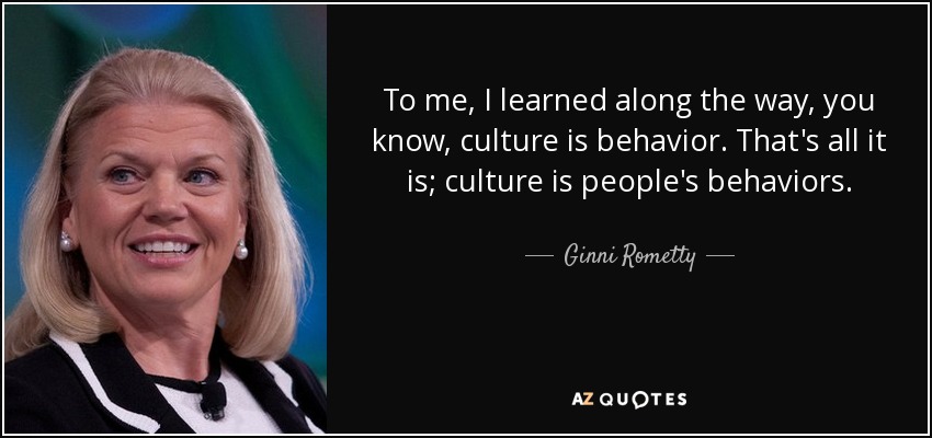 To me, I learned along the way, you know, culture is behavior. That's all it is; culture is people's behaviors. - Ginni Rometty
