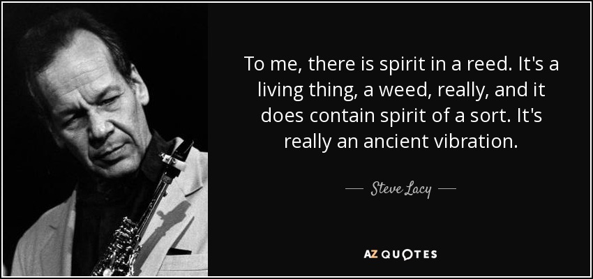 To me, there is spirit in a reed. It's a living thing, a weed, really, and it does contain spirit of a sort. It's really an ancient vibration. - Steve Lacy