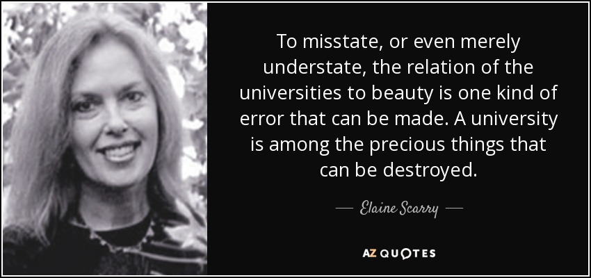 To misstate, or even merely understate, the relation of the universities to beauty is one kind of error that can be made. A university is among the precious things that can be destroyed. - Elaine Scarry