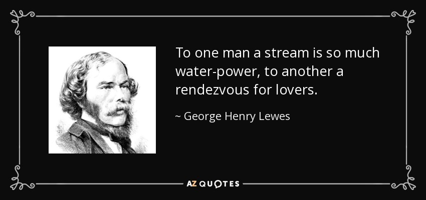 To one man a stream is so much water-power, to another a rendezvous for lovers. - George Henry Lewes