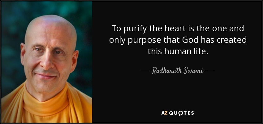 To purify the heart is the one and only purpose that God has created this human life. - Radhanath Swami