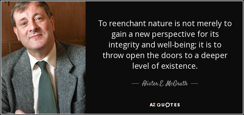 To reenchant nature is not merely to gain a new perspective for its integrity and well-being; it is to throw open the doors to a deeper level of existence. - Alister E. McGrath