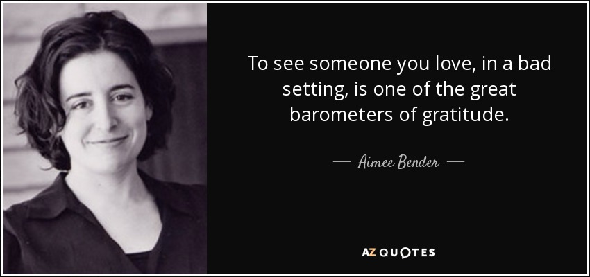 To see someone you love, in a bad setting, is one of the great barometers of gratitude. - Aimee Bender