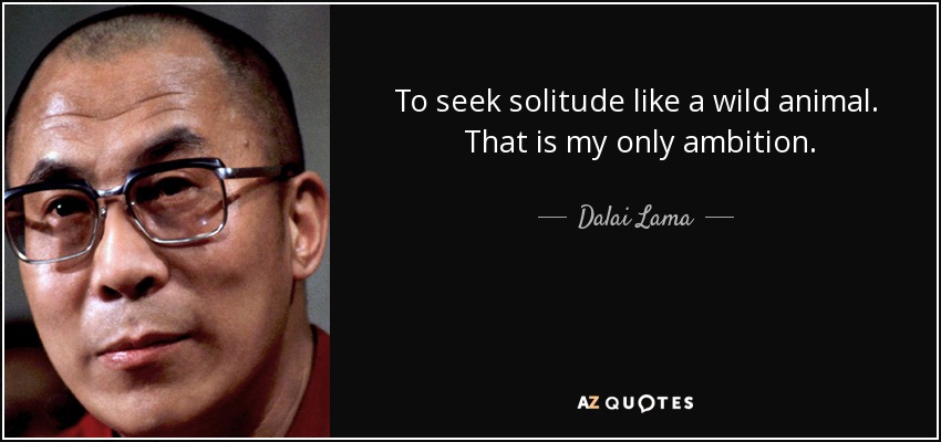 To seek solitude like a wild animal. That is my only ambition. - Dalai Lama
