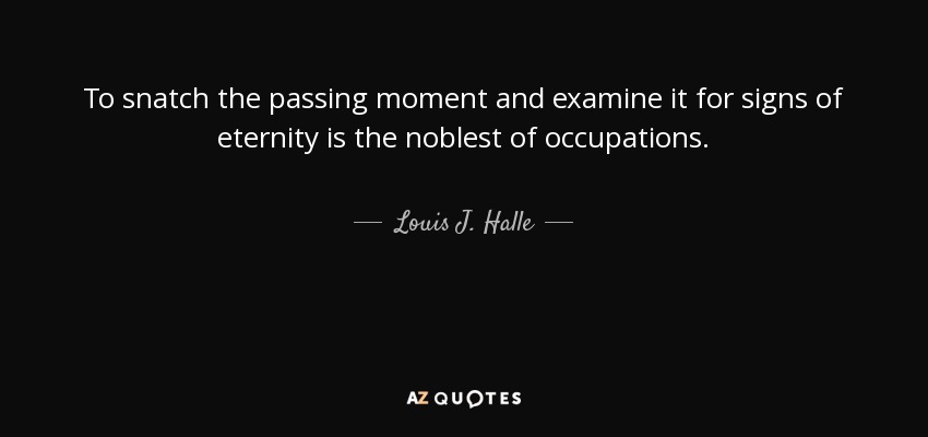 To snatch the passing moment and examine it for signs of eternity is the noblest of occupations. - Louis J. Halle