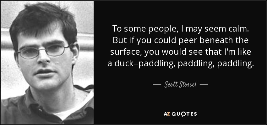 To some people, I may seem calm. But if you could peer beneath the surface, you would see that I'm like a duck--paddling, paddling, paddling. - Scott Stossel