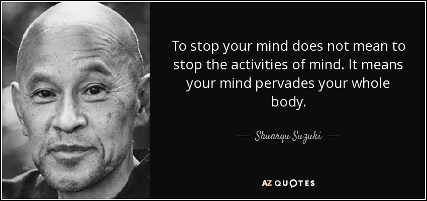 To stop your mind does not mean to stop the activities of mind. It means your mind pervades your whole body. - Shunryu Suzuki