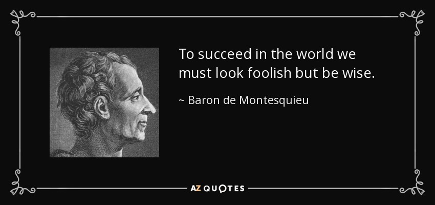 To succeed in the world we must look foolish but be wise. - Baron de Montesquieu