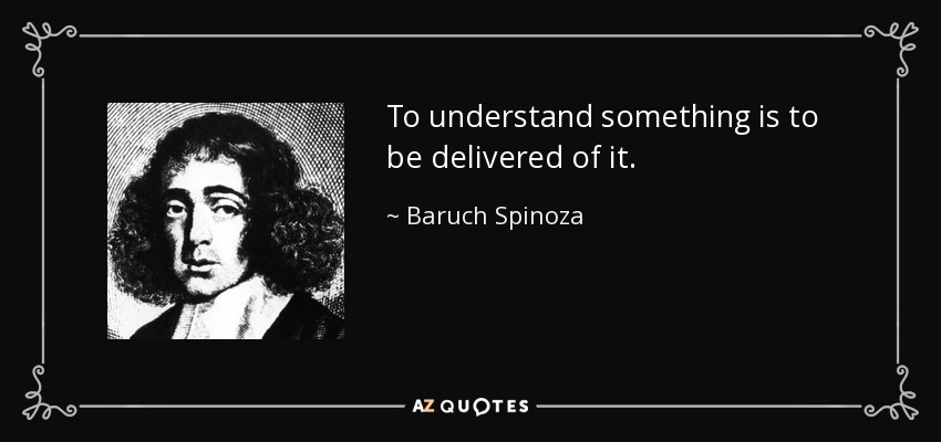 To understand something is to be delivered of it. - Baruch Spinoza