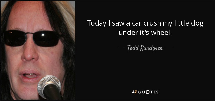 Today I saw a car crush my little dog under it's wheel. - Todd Rundgren