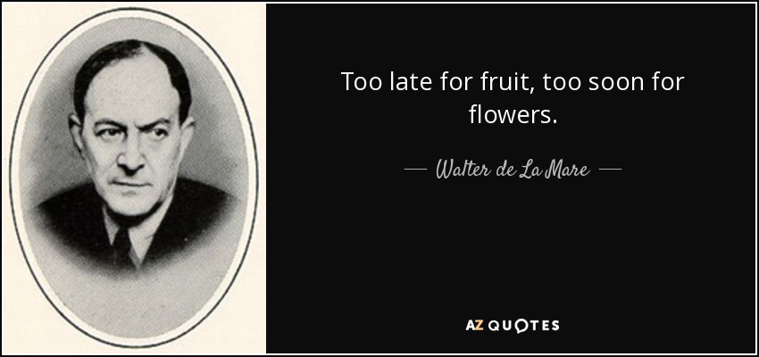 Too late for fruit, too soon for flowers. - Walter de La Mare
