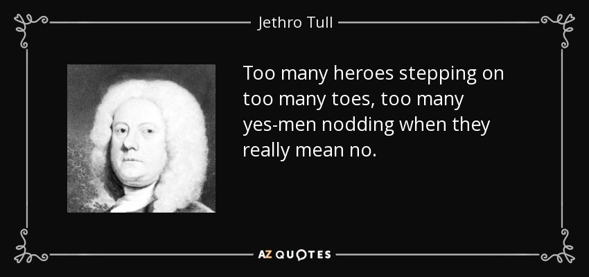 Too many heroes stepping on too many toes, too many yes-men nodding when they really mean no. - Jethro Tull