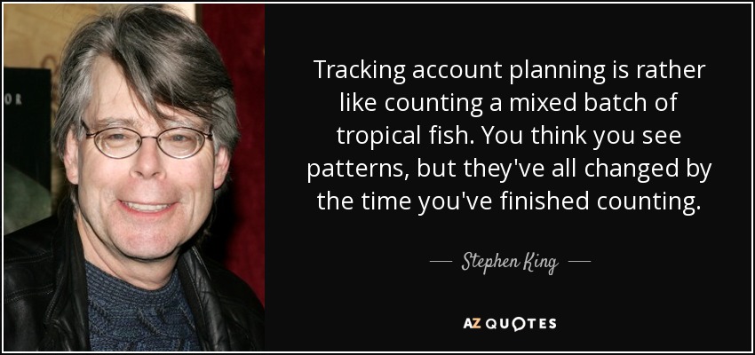 Tracking account planning is rather like counting a mixed batch of tropical fish. You think you see patterns, but they've all changed by the time you've finished counting. - Stephen King