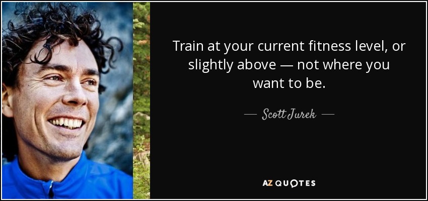 Train at your current fitness level, or slightly above — not where you want to be. - Scott Jurek