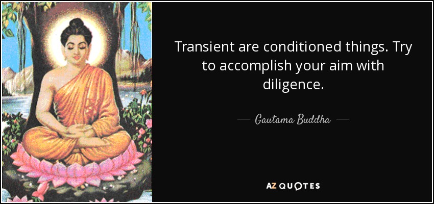 Transient are conditioned things. Try to accomplish your aim with diligence. - Gautama Buddha