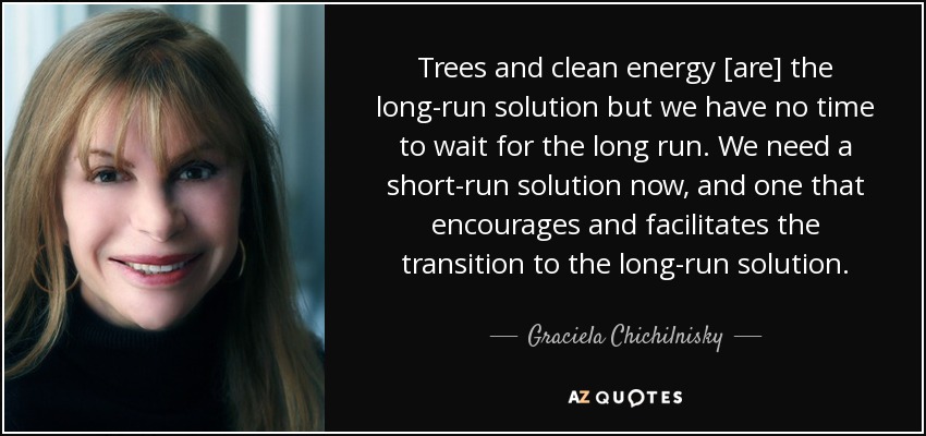 Trees and clean energy [are] the long-run solution but we have no time to wait for the long run. We need a short-run solution now, and one that encourages and facilitates the transition to the long-run solution. - Graciela Chichilnisky