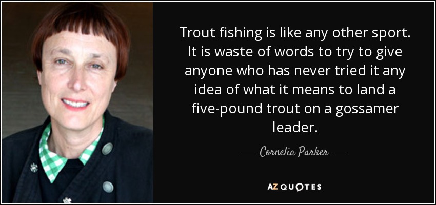 Trout fishing is like any other sport. It is waste of words to try to give anyone who has never tried it any idea of what it means to land a five-pound trout on a gossamer leader. - Cornelia Parker