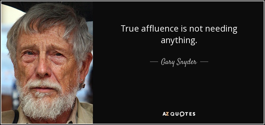 True affluence is not needing anything. - Gary Snyder