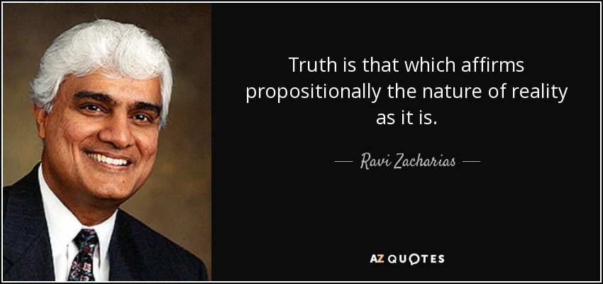 Truth is that which affirms propositionally the nature of reality as it is. - Ravi Zacharias