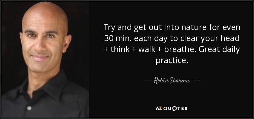 Try and get out into nature for even 30 min. each day to clear your head + think + walk + breathe. Great daily practice. - Robin Sharma