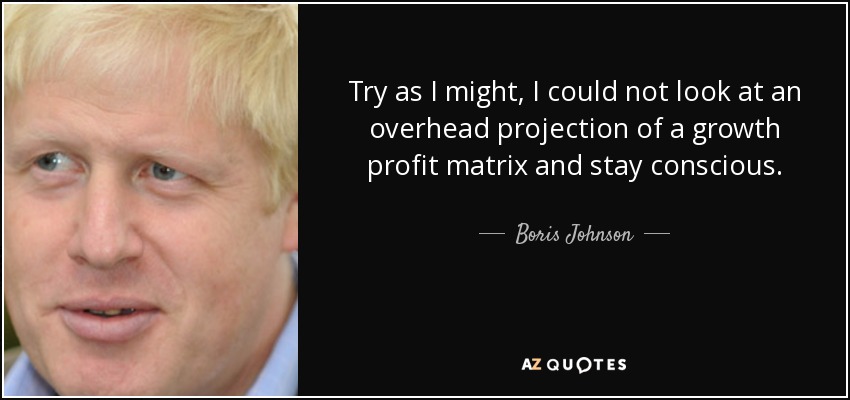 Try as I might, I could not look at an overhead projection of a growth profit matrix and stay conscious. - Boris Johnson