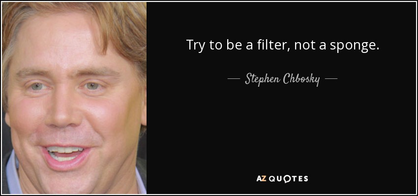 Try to be a filter, not a sponge. - Stephen Chbosky