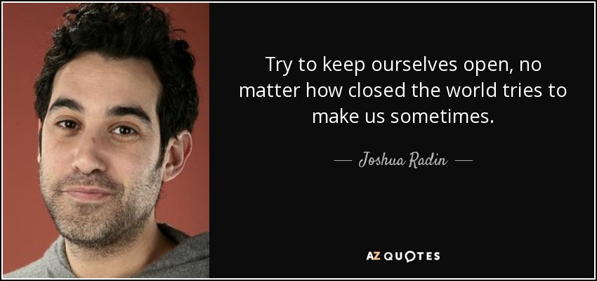 Try to keep ourselves open, no matter how closed the world tries to make us sometimes. - Joshua Radin