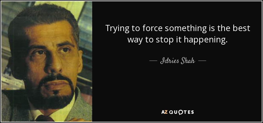Trying to force something is the best way to stop it happening. - Idries Shah