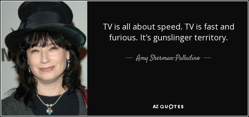 TV is all about speed. TV is fast and furious. It's gunslinger territory. - Amy Sherman-Palladino