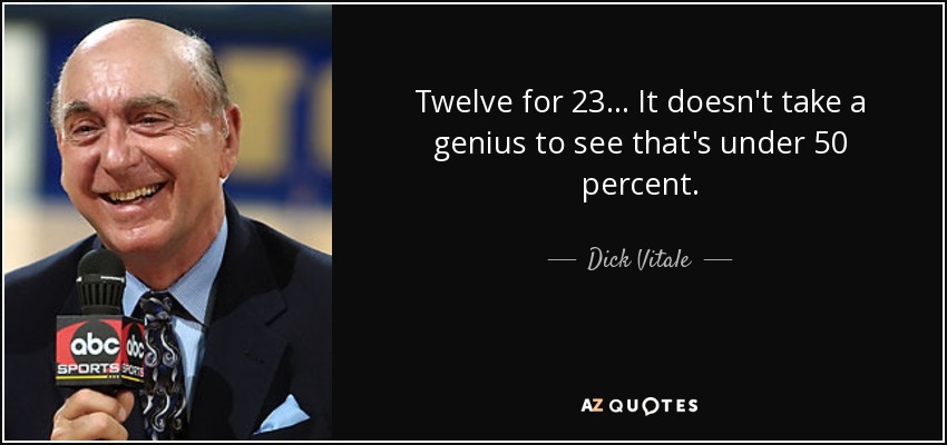 Twelve for 23... It doesn't take a genius to see that's under 50 percent. - Dick Vitale