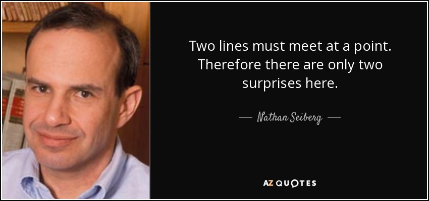 Two lines must meet at a point. Therefore there are only two surprises here. - Nathan Seiberg