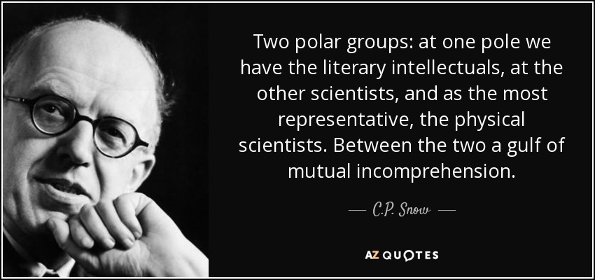 Two polar groups: at one pole we have the literary intellectuals, at the other scientists, and as the most representative, the physical scientists. Between the two a gulf of mutual incomprehension. - C.P. Snow
