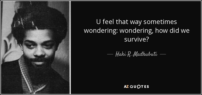 U feel that way sometimes wondering: wondering, how did we survive? - Haki R. Madhubuti