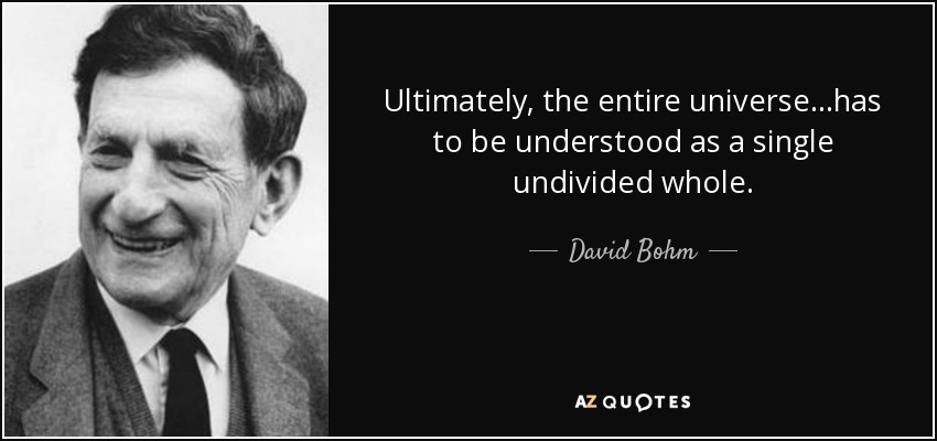 Ultimately, the entire universe...has to be understood as a single undivided whole. - David Bohm