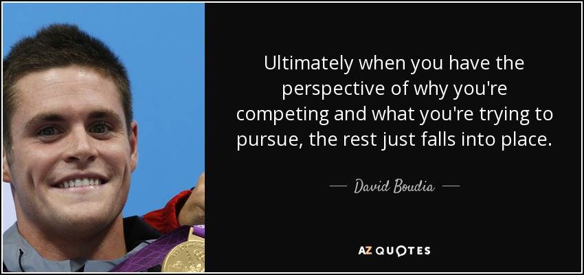 Ultimately when you have the perspective of why you're competing and what you're trying to pursue, the rest just falls into place. - David Boudia