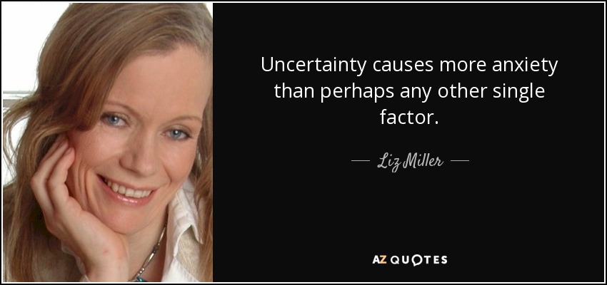 Uncertainty causes more anxiety than perhaps any other single factor. - Liz Miller