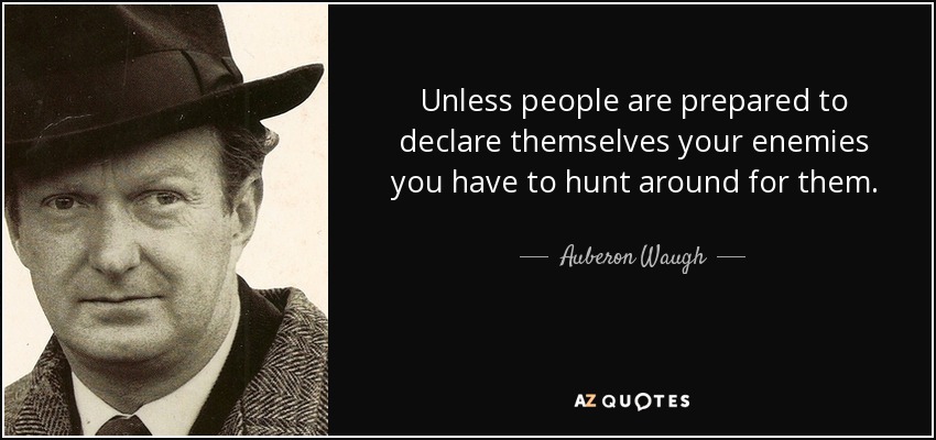 Unless people are prepared to declare themselves your enemies you have to hunt around for them. - Auberon Waugh