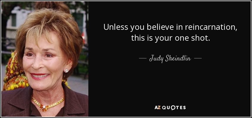 Unless you believe in reincarnation, this is your one shot. - Judy Sheindlin