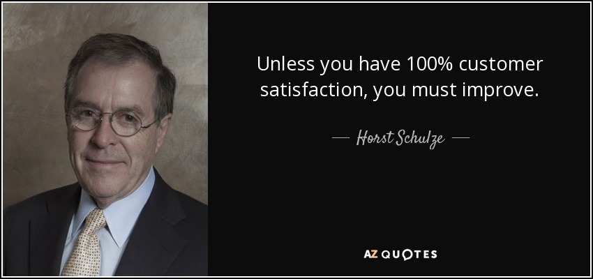 Unless you have 100% customer satisfaction, you must improve. - Horst Schulze