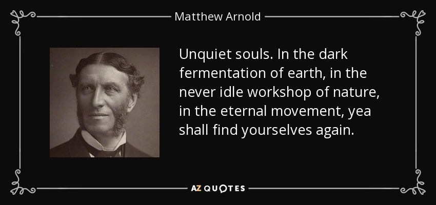 Unquiet souls. In the dark fermentation of earth, in the never idle workshop of nature, in the eternal movement, yea shall find yourselves again. - Matthew Arnold