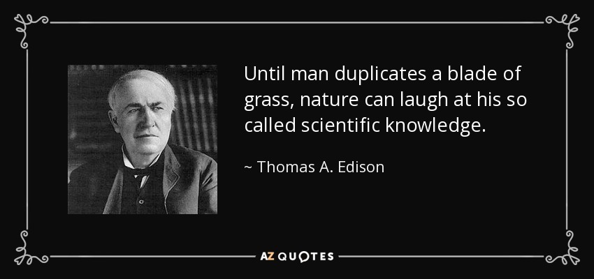 Until man duplicates a blade of grass, nature can laugh at his so called scientific knowledge. - Thomas A. Edison