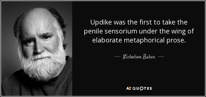 Updike was the first to take the penile sensorium under the wing of elaborate metaphorical prose. - Nicholson Baker