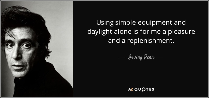 Using simple equipment and daylight alone is for me a pleasure and a replenishment. - Irving Penn