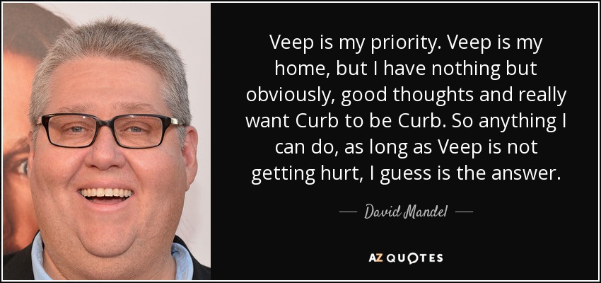 Veep is my priority. Veep is my home, but I have nothing but obviously, good thoughts and really want Curb to be Curb. So anything I can do, as long as Veep is not getting hurt, I guess is the answer. - David Mandel