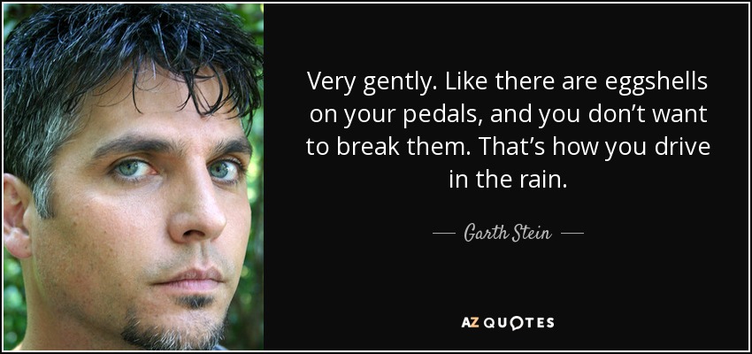 Very gently. Like there are eggshells on your pedals, and you don’t want to break them. That’s how you drive in the rain. - Garth Stein