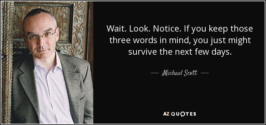 Wait. Look. Notice. If you keep those three words in mind, you just might survive the next few days. - Michael Scott