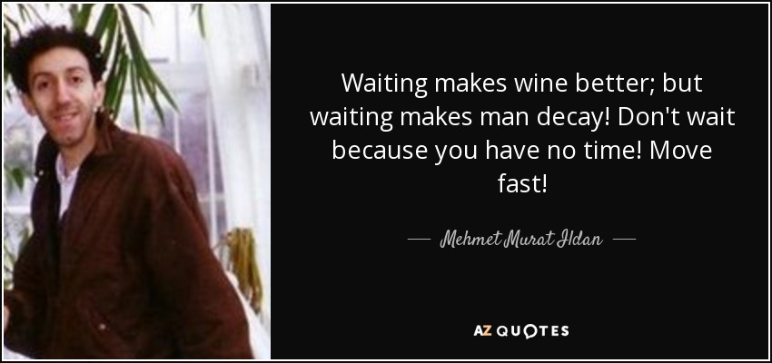 Waiting makes wine better; but waiting makes man decay! Don't wait because you have no time! Move fast! - Mehmet Murat Ildan