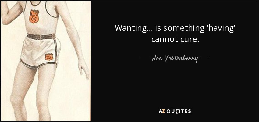 Wanting ... is something 'having' cannot cure. - Joe Fortenberry
