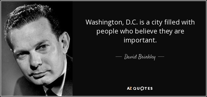 Washington, D.C. is a city filled with people who believe they are important. - David Brinkley